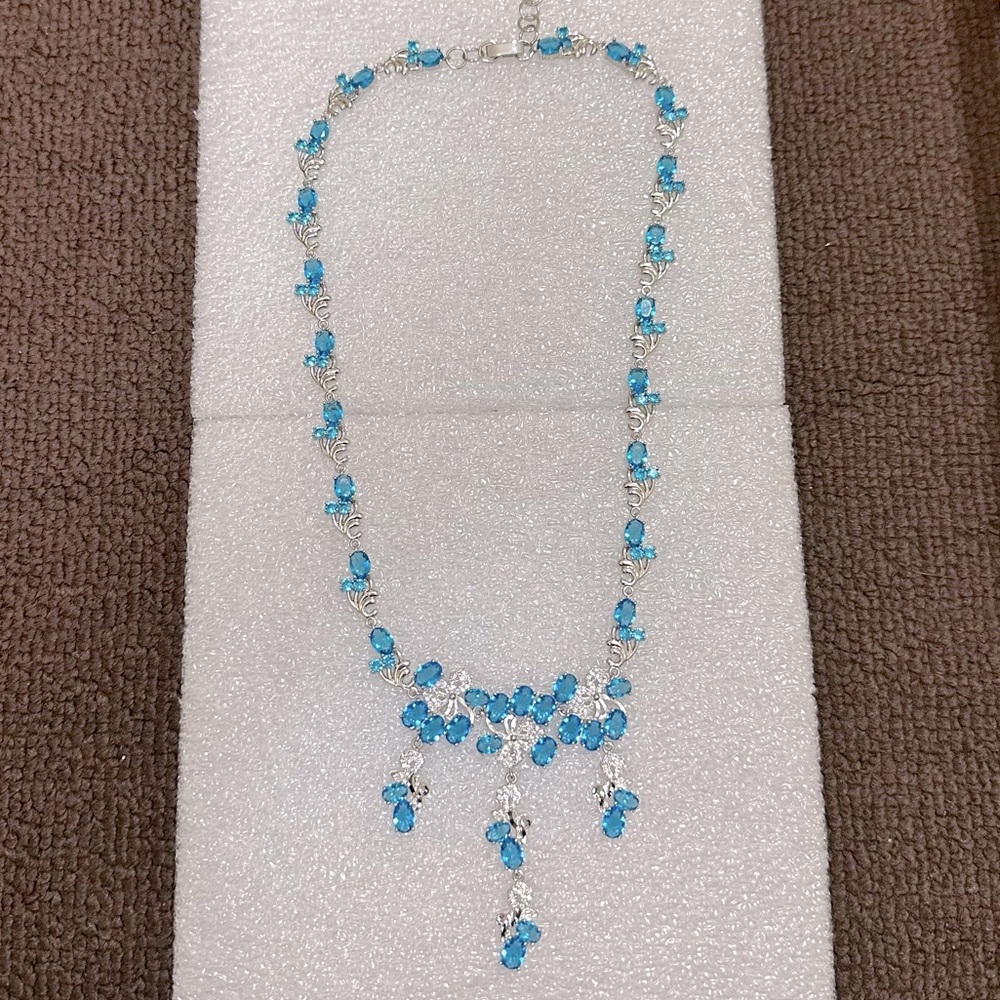 Luxury Swiss Blue Topaz Necklace (925 silver)